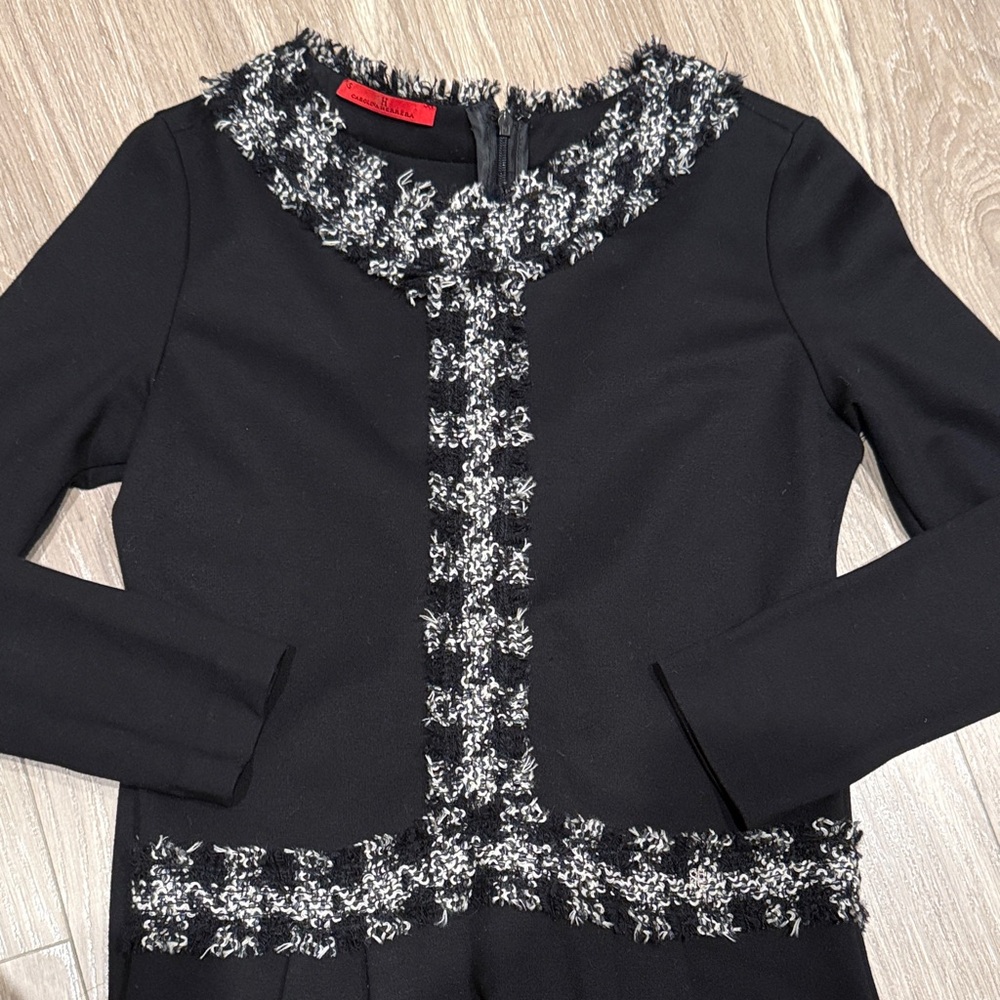 Carolina Herrera Chanel Style Black and White Tweed Dress XS
